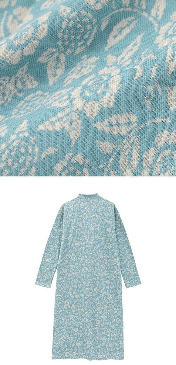 ワコール マタノアツコ くろねこ 長袖 ルームウェア パジャマ ワンピース 綿100％ スタンドカラー Wacoal ATSUKO MATANO