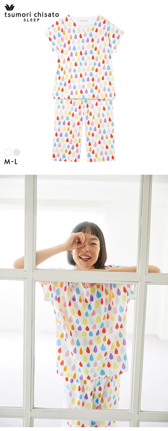 ワコール ツモリチサト パジャマ しずく 3分袖 8分丈パンツ ルームウェア 上下セット 綿100％ Wacoal tsumori chisato SLEEP