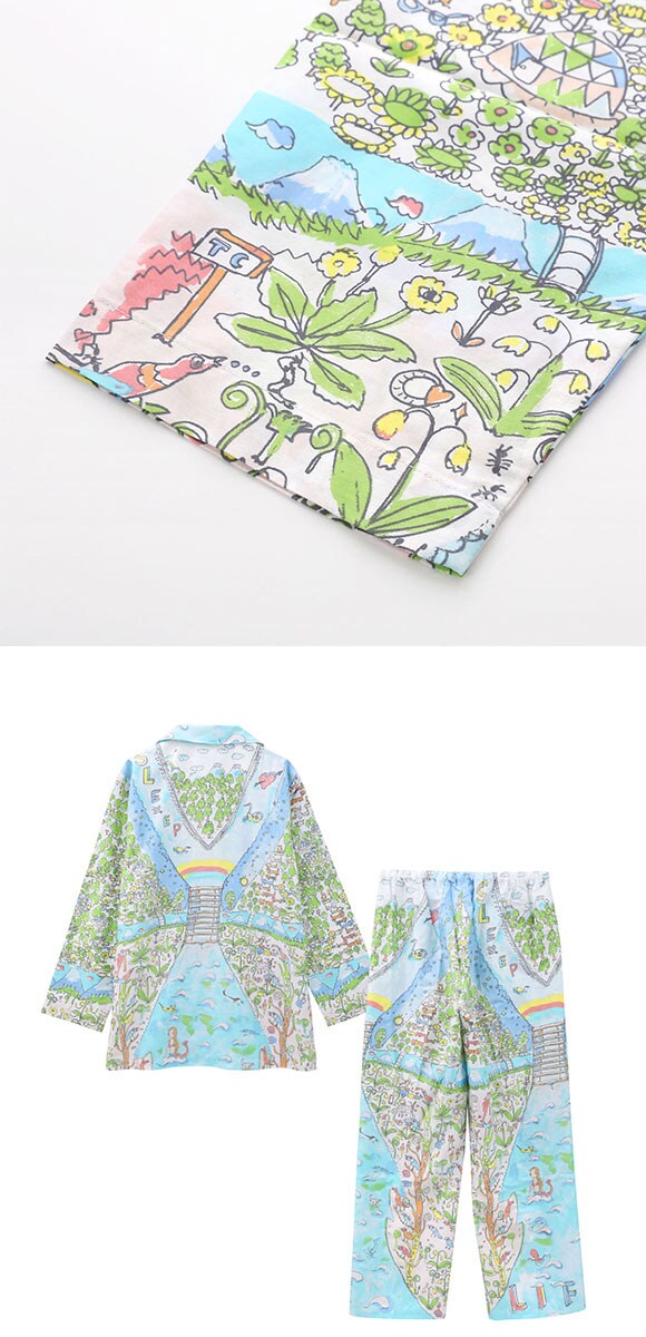 ワコール ツモリチサト 冒険の旅 長袖 シャツパジャマ 上下セット ルームウェア サテン 綿100％ Wacoal tsumori chisato SLEEP