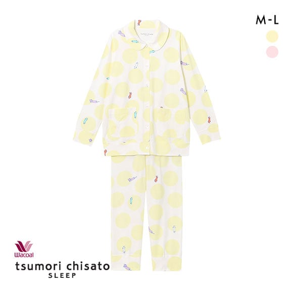 ワコール Wacoal ツモリチサト tsumori chisato SLEEP 飛ぶネコ 上下セット ルームウェア パジャマ 長袖 前開き 綿100％