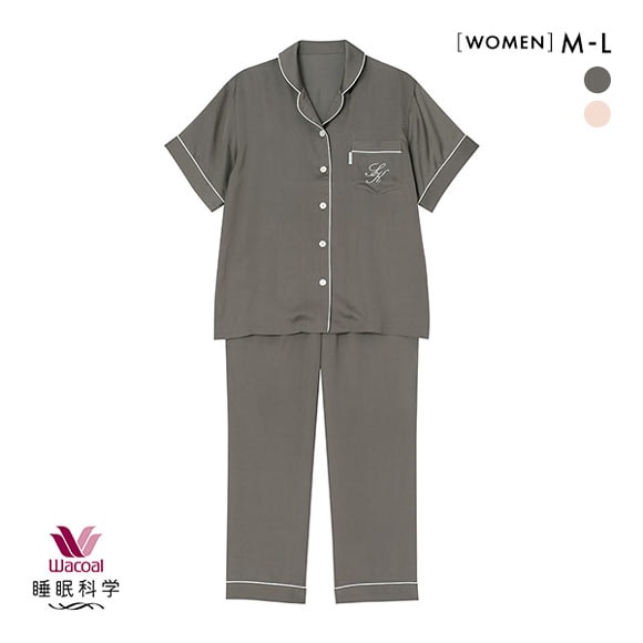 ワコール Wacoal スイミンカガク 睡眠科学 シルクのような肌ざわり レディース シャツパジャマ 5分袖 9分丈パンツ 上下セット ML