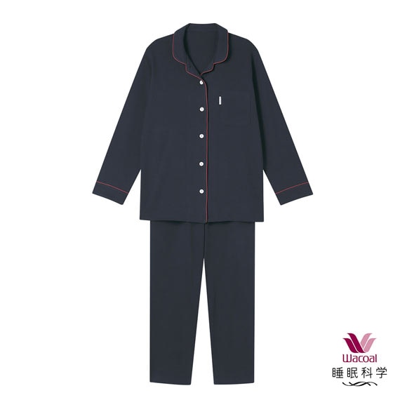 ワコール 睡眠科学 レディース シャツパジャマ あたたかい 長袖 上下セット 綿100％ ML Wacoal