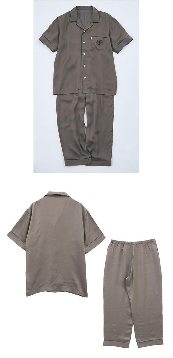 ワコール Wacoal スイミンカガク 睡眠科学 シルクのような肌ざわり メンズ シャツパジャマ 5分袖 9分丈パンツ ズボン 上下セット ML