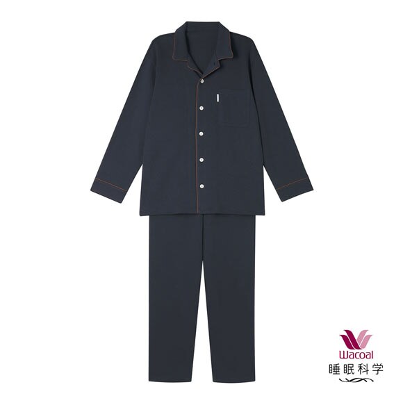 ワコール 睡眠科学 メンズ シャツパジャマ あたたかい 長袖 上下セット 綿100％ ML Wacoal