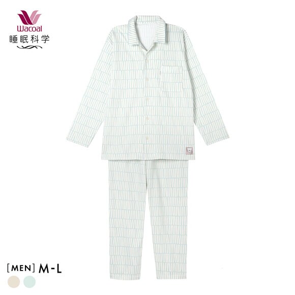 ワコール 睡眠科学 メンズ シャツパジャマ 長袖 上下セット あったか SOU・SOU柄 Wacoal