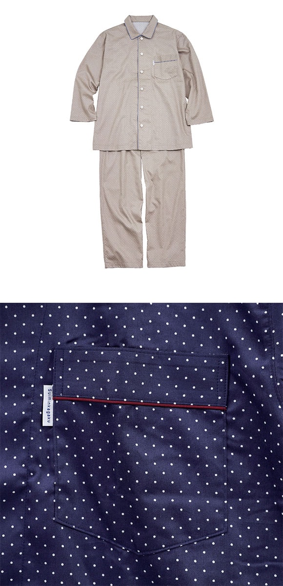 ワコール Wacoal スイミンカガク 睡眠科学 ドットプリント 長袖シャツパンツセット 前開き メンズ パジャマ 上下セット