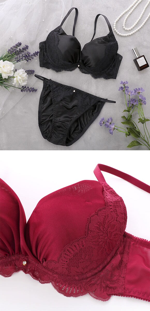 ココランジェ シャイニースムース カシュクール ブラジャー ショーツ セット モールド 脇高 脇肉 レース COCO Linge 大きいサイズ