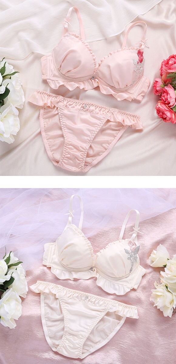 ココランジェ サテンローズアップリケ ブラジャー ショーツ セット COCO Linge
