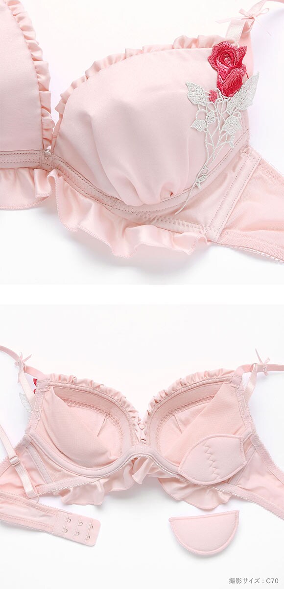 ココランジェ サテンローズアップリケ ブラジャー ショーツ セット COCO Linge