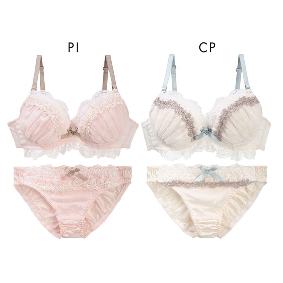 ココランジェ ソフトリーラメシフォン やわらかカップ ソフトワイヤー ブラジャー ショーツ セット COCO Linge