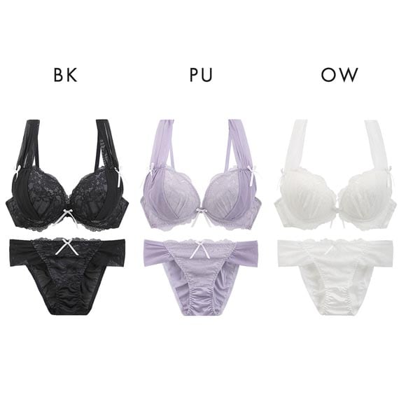 ココランジェ シアーチュールドレープ 神盛 モールド ブラジャー ショーツ セット 谷間 バックレース COCO Linge