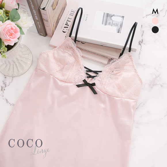 ココランジェ スモーキーレースアップ ランジェリー スリップ 75cm丈 COCO Linge