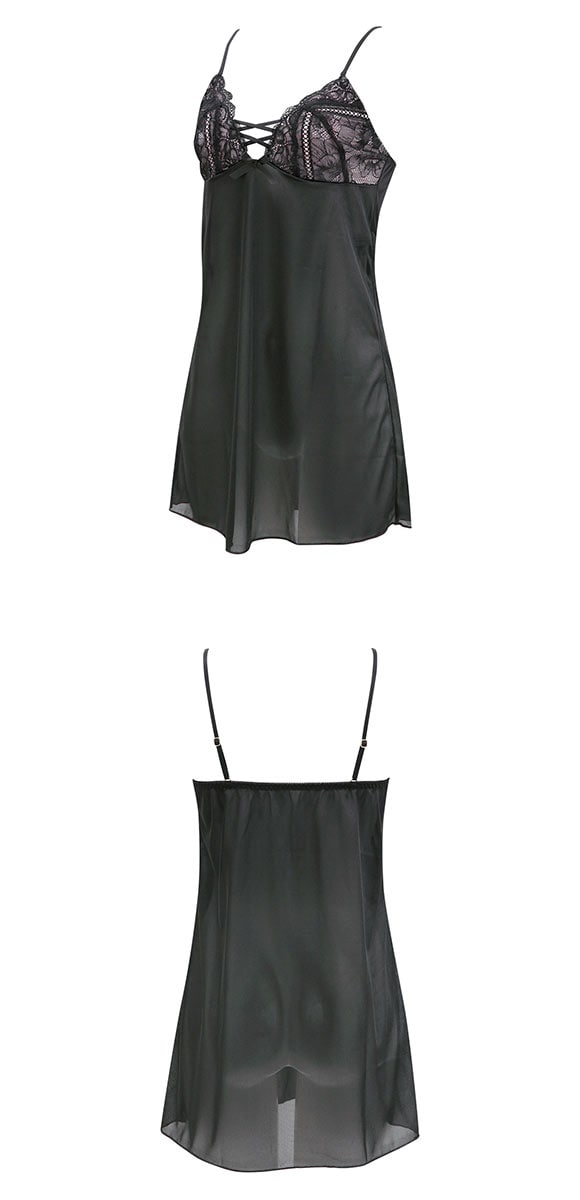 ココランジェ スモーキーレースアップ ランジェリー スリップ 75cm丈 COCO Linge