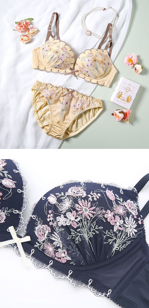 ココランジェ レトロブーケ ノンワイヤー ブラジャー ショーツ セット COCO Linge