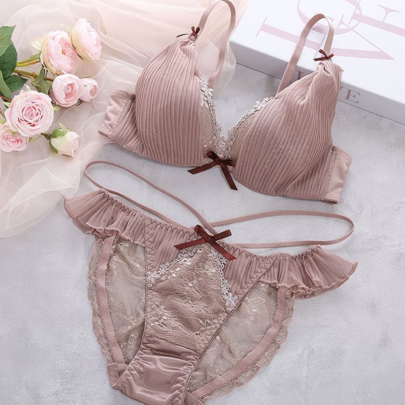 ココランジェ ガーリーチュールプリーツ ブラジャー ショーツ セット SHIROHATO別注 ストリング バックレース COCO Linge 大きいサイズ