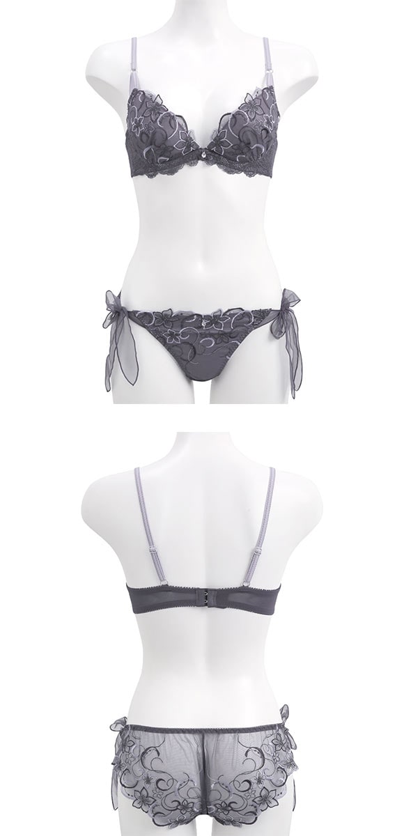 ココランジェ フローティングフラワーシャイン ブラジャー ショーツ セット SHIROHATO別注 谷間 サイドリボン バックレース COCO Linge