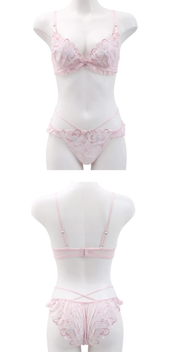 ココランジェ ユーフォリアフラワーシフォン ブラジャー ショーツ セット SHIROHATO別注 谷間 バックレース ストリング COCO Linge 大きいサイズ