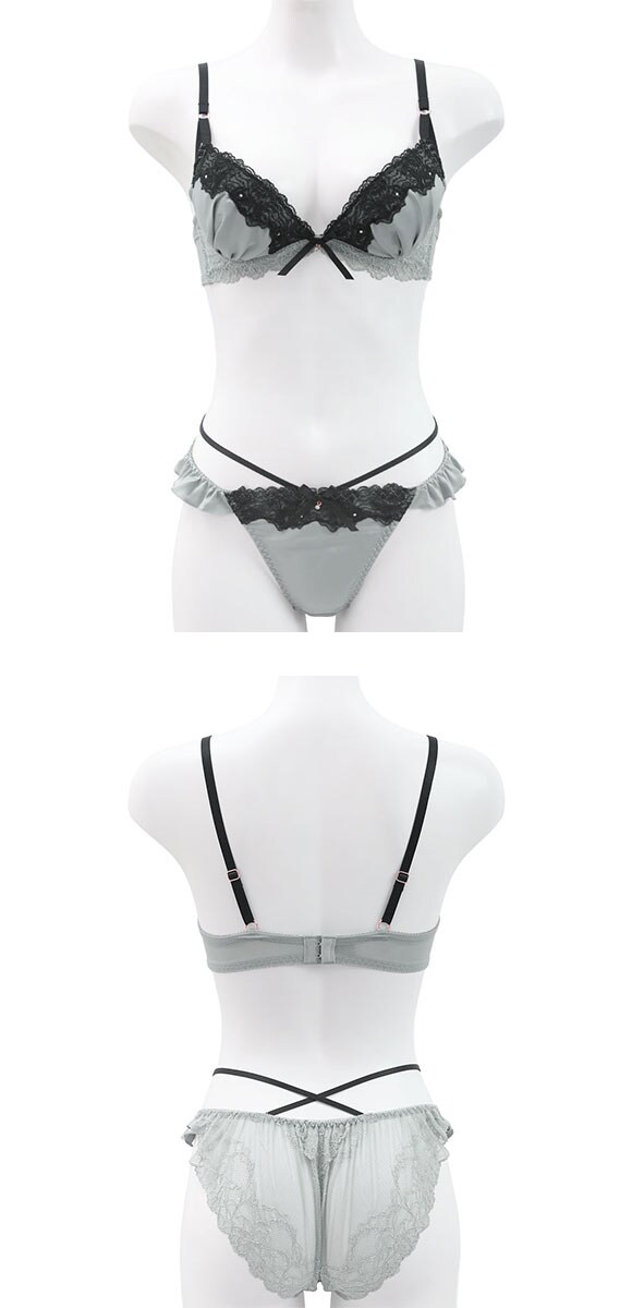 ココランジェ クラシカルサテン ブラジャー ショーツ セット SHIROHATO別注 谷間 紐パン バックレース COCO Linge 大きいサイズ