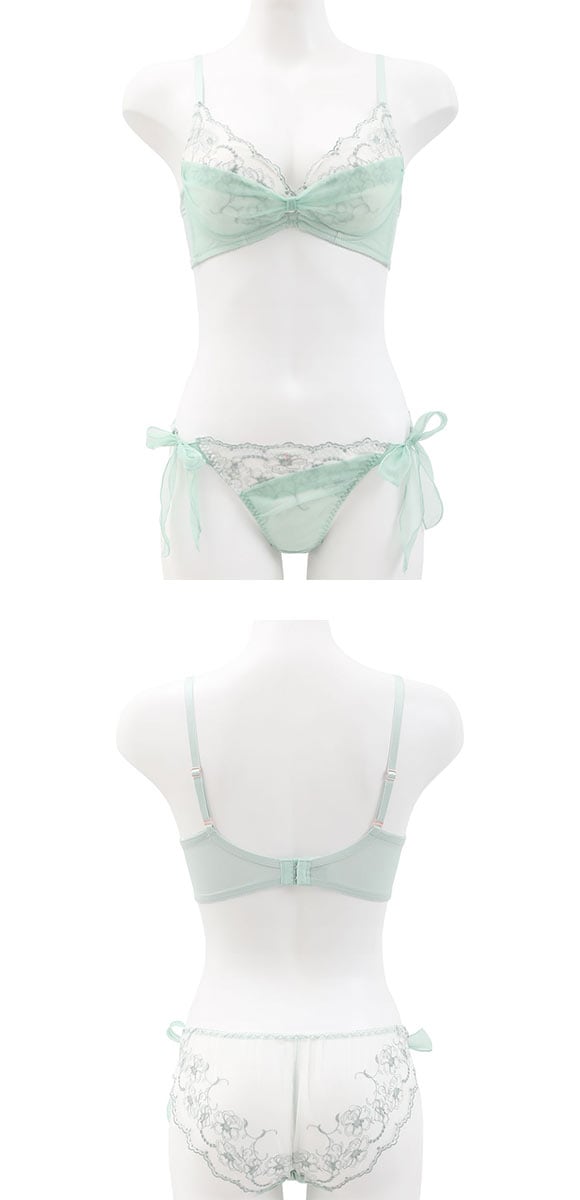 ココランジェ スモーキーヴェール ブラジャー ショーツ セット SHIROHATO別注 谷間 サイドリボン バックレース COCO Linge 大きいサイズ