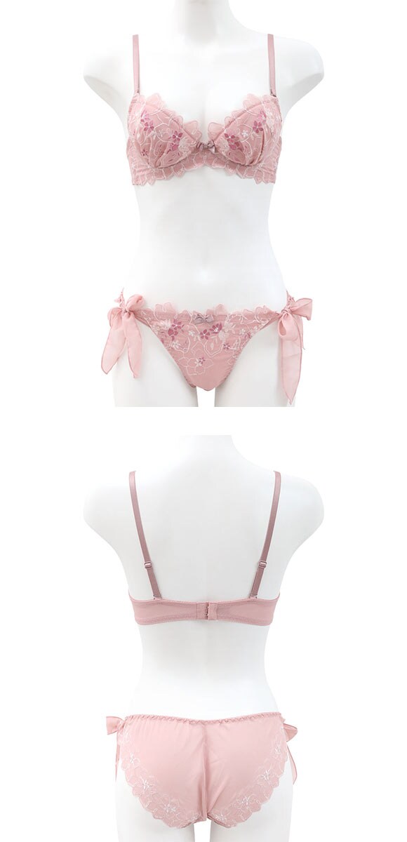 ココランジェ マルチキューティシフォン ブラジャー ショーツ セット SHIROHATO別注 谷間 サイドリボン バックレース COCO Linge