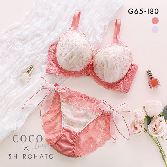 ココランジェ COCO Linge フラワリーステッチレース ブラジャー ショーツ セット 総レース SHIROHATO別注 GHI バックレース サイドリボン