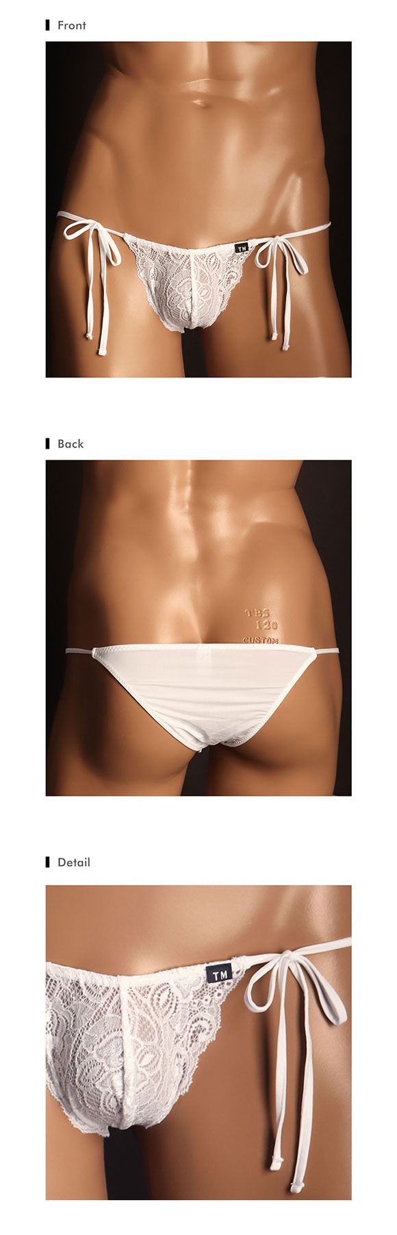 ティーエム コレクション ストレッチレース x SPヌメ2way サイドリボン HB ハーフバック ビキニ TM collection メンズ 前閉じ