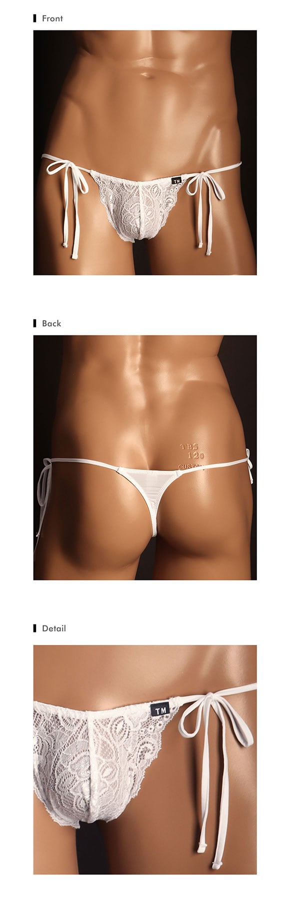 ティーエム コレクション ストレッチレース x SPヌメ2way サイドリボン TB Tバック ビキニ TM collection メンズ 前閉じ