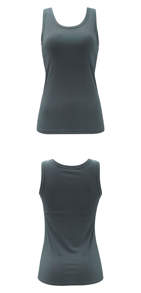 冷感リブ 太めパイピング カップ付き タンクトップ アウター ブラ内蔵 接触冷感 M L LL