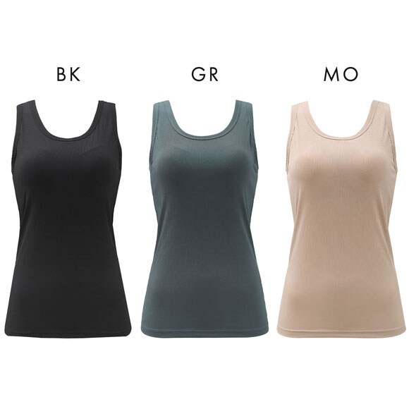 冷感リブ 太めパイピング カップ付き タンクトップ アウター ブラ内蔵 接触冷感 M L LL