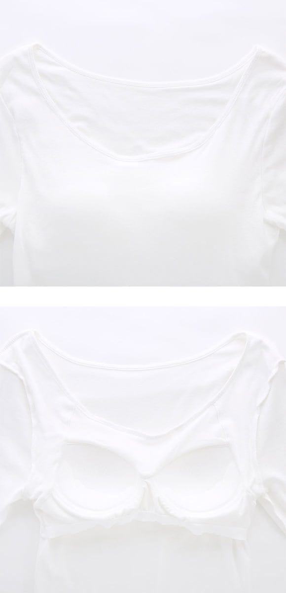素肌にやさしくフィット 綿100％ ブラトップ カップ付き 長袖インナー 8分袖トップス M L LL ロンT ロングTシャツ 敏感肌 肌着