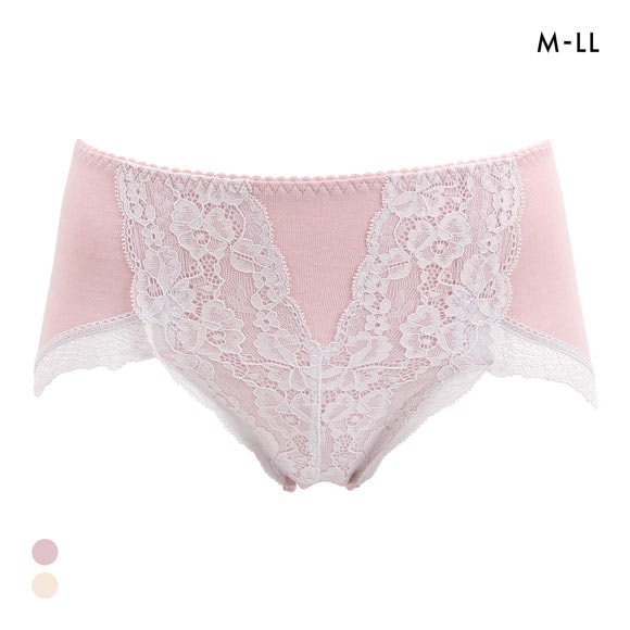 フィニー 綿混バックレース ショーツ スタンダード M L LL はきこみ深め バック脚まわり レース ハイウエスト 大きいサイズ 綿混