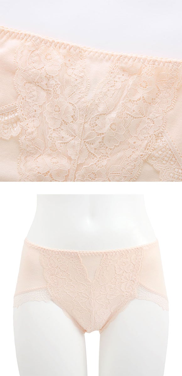フィニー 綿混バックレース ショーツ スタンダード M L LL はきこみ深め バック脚まわり レース ハイウエスト 大きいサイズ 綿混
