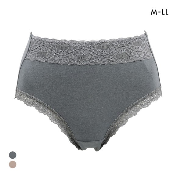 お腹まですっぽり 綿混 レースショーツ M L LL スタンダード ショーツ 大きいサイズ ハイウエスト コットン混 単品