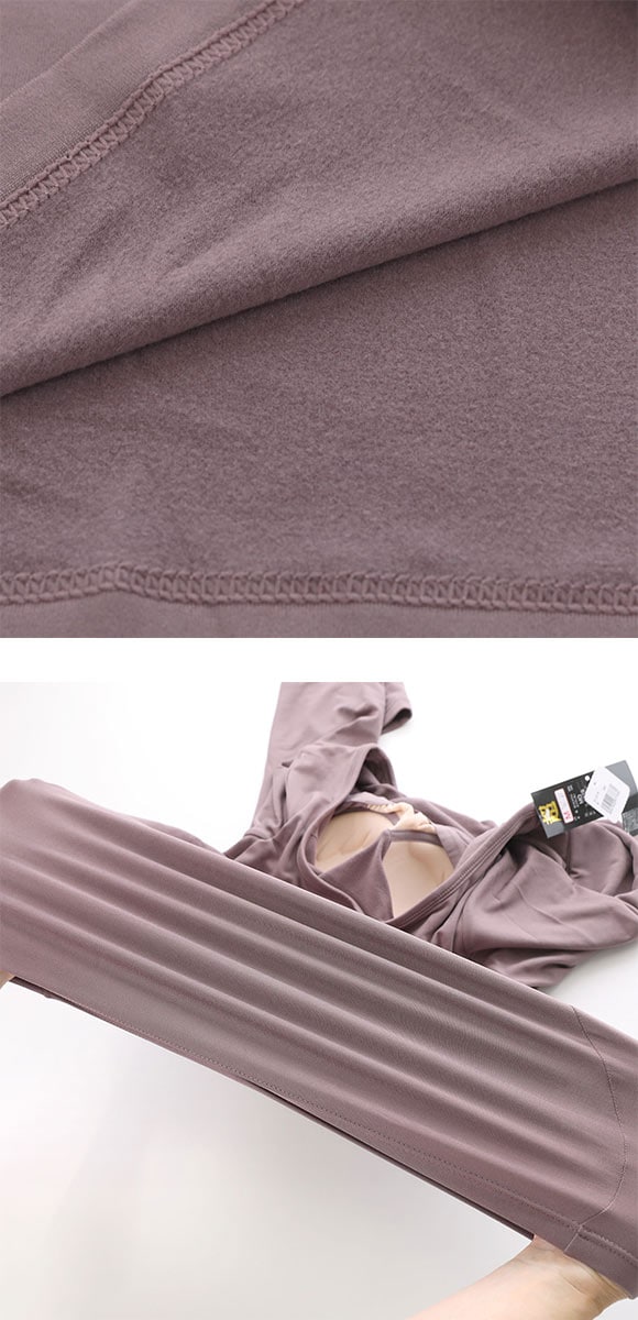 超伸び 裏起毛 ブラ内蔵 長袖インナー 8分袖 あったかブラトップ M L LL ラウンドネック 保温 静電気防止 無地 薄手 カップ付き長袖