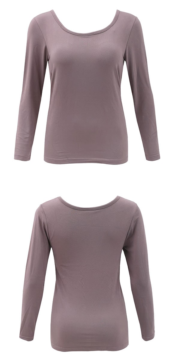 超伸び 裏起毛 ブラ内蔵 長袖インナー 8分袖 あったかブラトップ M L LL ラウンドネック 保温 静電気防止 無地 薄手 カップ付き長袖