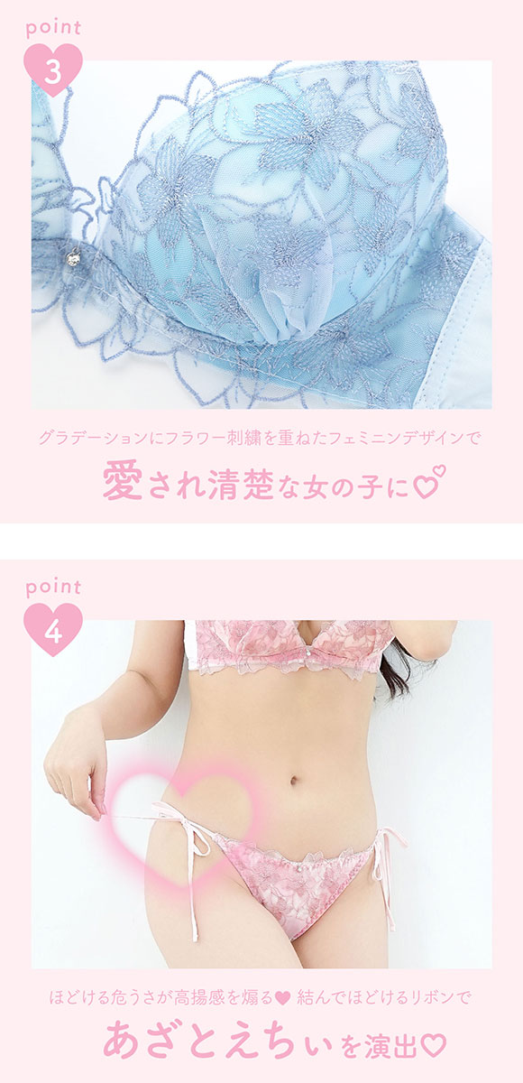 ラブジェリー Love gerie シアーグラデ ブラセット EF 盛り胸 Wパッド 谷間ブラ バストアップ 脇寄せ サイドリボン ブラショーツセット