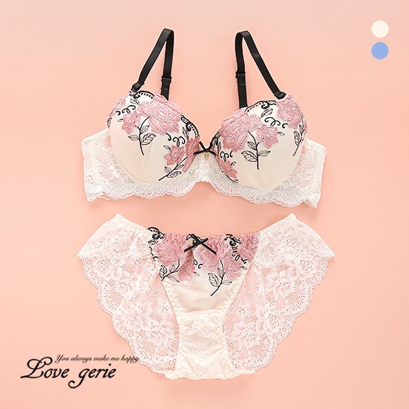 ラブジェリー Love gerie ゴージャスレース ブラセット EF 盛り胸 Wパッド バストアップ 谷間ブラ バックレース ブラジャー ショーツ セット