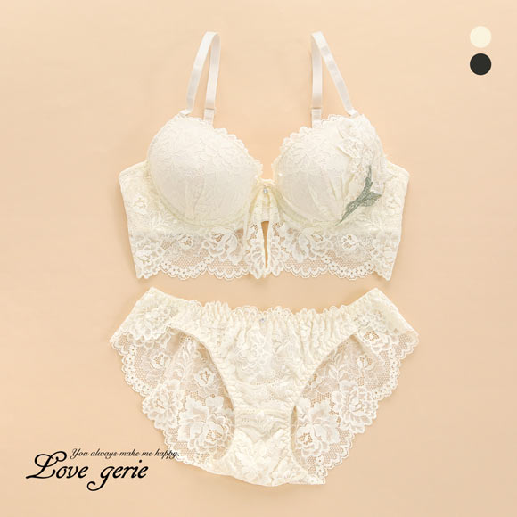 ラブジェリー エレガントローズ ジレ風 ブラセット ABCD 谷間ブラ 脇寄せ Wパッド 盛り胸 バックレース 総レース Love gerie
