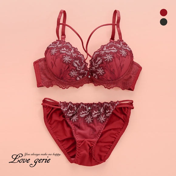 ラブジェリー デコラストリングフラワー ブラセット ABCD 谷間ブラ 脇寄せ Wパッド 盛り胸 Love gerie