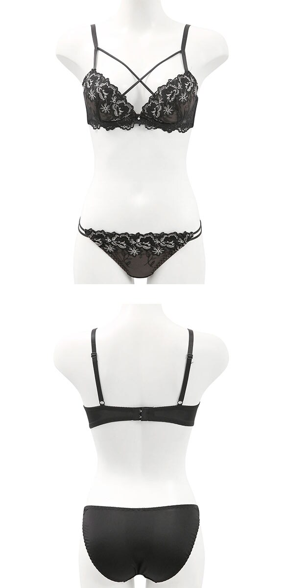 ラブジェリー デコラストリングフラワー ブラセット EF 谷間ブラ 脇寄せ Wパッド 盛り胸 大きいサイズ Love gerie