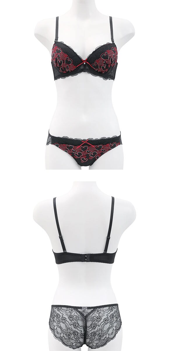 ラブジェリー ラブミーハート ブラセット EF 谷間ブラ Wパッド 厚盛り 盛り胸 バックレース ブラジャー ショーツ セット Love gerie