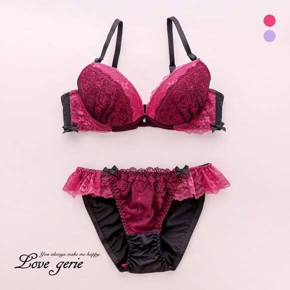 ラブジェリー ダークメルティ ブラセット EF 谷間ブラ 脇寄せ Wパッド 厚盛り 盛り胸 ブラジャー ショーツ セット Love gerie