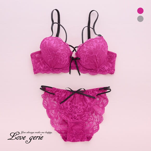ラブジェリー グロッシーコード ブラセット ABCD 総レース 盛り胸 Wパッド 谷間ブラ バストアップ ブラジャー ショーツ セット Love gerie