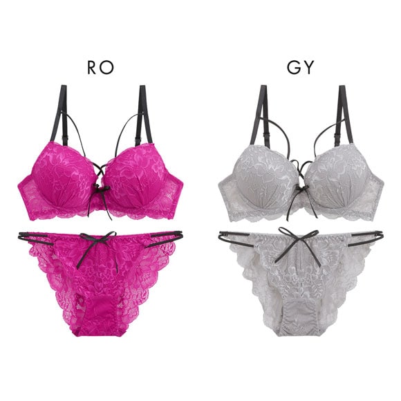 ラブジェリー グロッシーコード ブラセット EF 総レース 盛り胸 Wパッド 谷間ブラ バストアップ ブラジャー ショーツ セット Love gerie