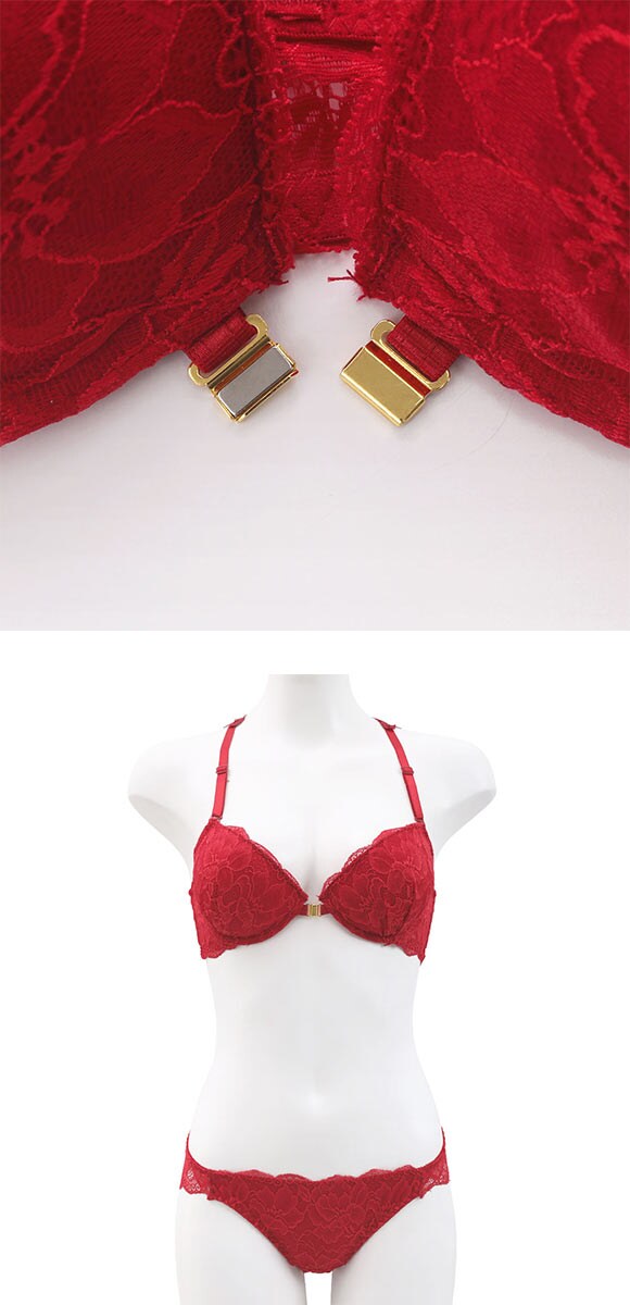 ラブジェリー 背中魅せ バタフライケミカル フロントホック ブラセット EF  盛り胸 Wパッド ブラジャー ショーツ セット