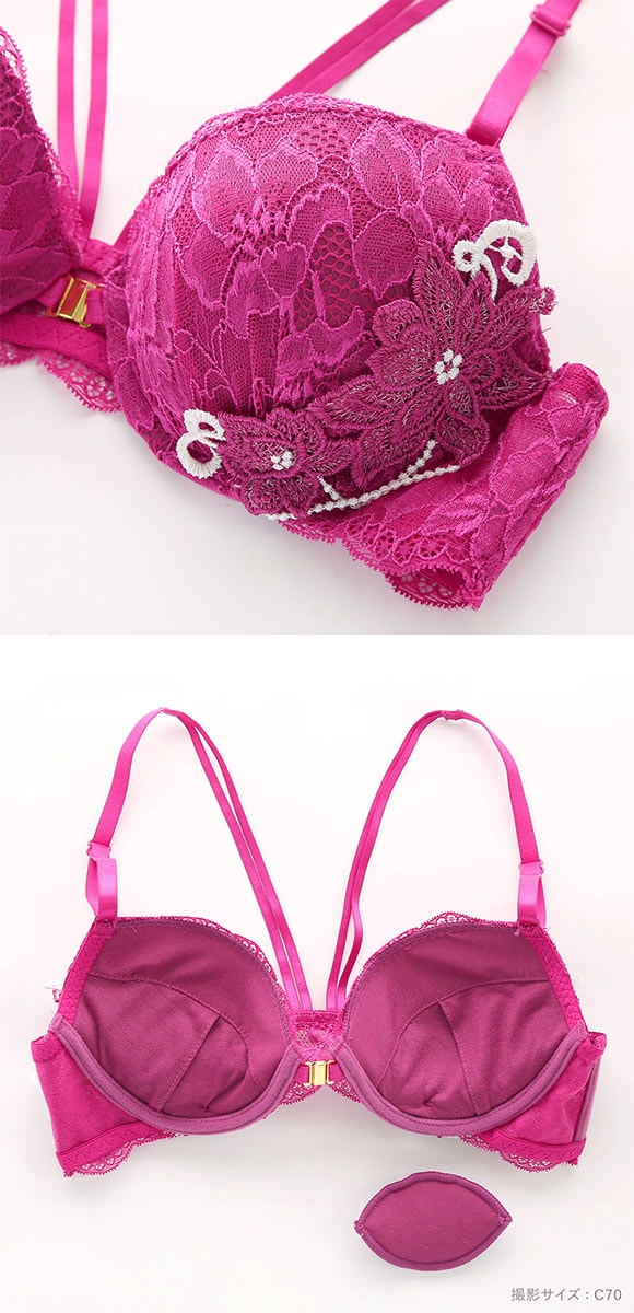 ラブジェリー 背中魅せ ジュエルフラワー フロントホック ブラセット ABCD 盛り胸 Wパッド 谷間ブラ Love gerie