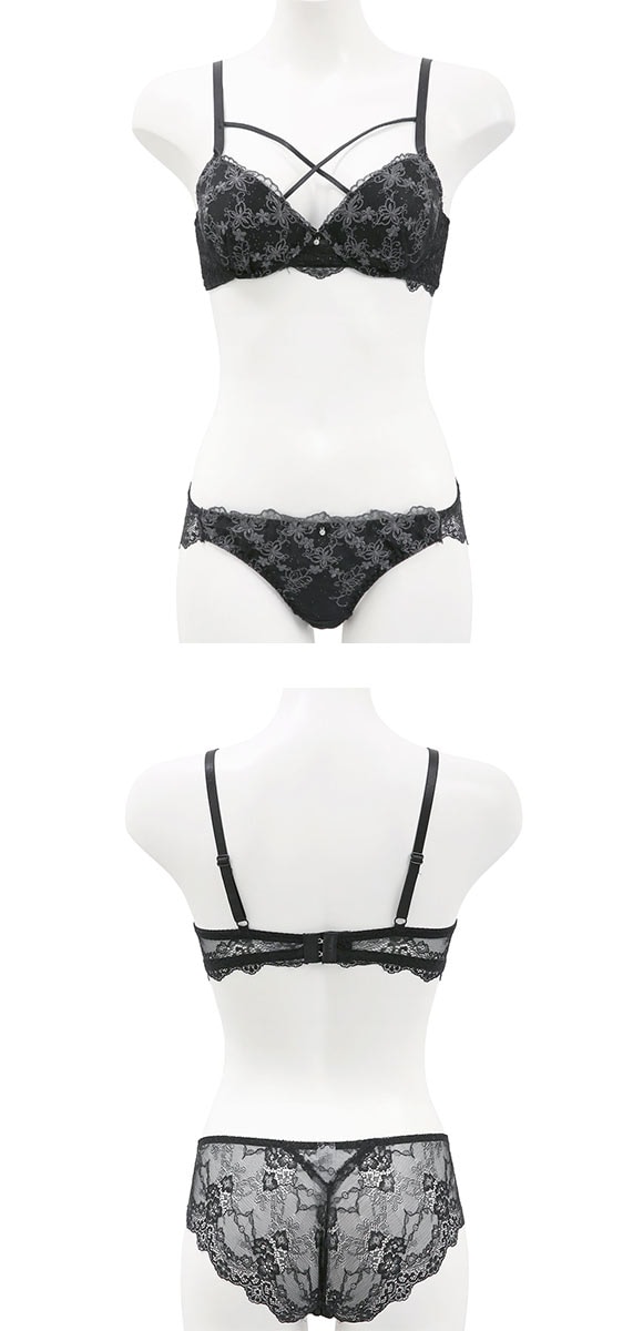 ラブジェリー フラワーバタフライ ブラセット ABCD 盛り胸 Wパッド 谷間ブラ バストアップ ブラジャー ショーツ セット バックレース