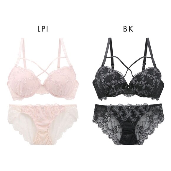 ラブジェリー フラワーバタフライ ブラセット ABCD 盛り胸 Wパッド 谷間ブラ バストアップ ブラジャー ショーツ セット バックレース