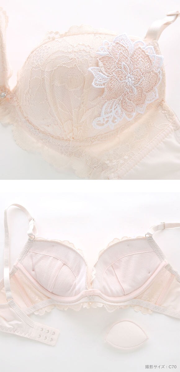 ラブジェリー コサージュケミカル ブラセット EF 大きいサイズ 盛り胸 Wパッド 厚盛り 谷間ブラ バストアップ 脇寄せ バックレース Love gerie