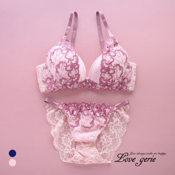ラブジェリー ドレッシーアイビー ブラセット EF グラマーサイズ 大きいサイズ 盛り胸 Wパッド 谷間ブラ バストアップ ブラジャー ショーツ セット Love gerie